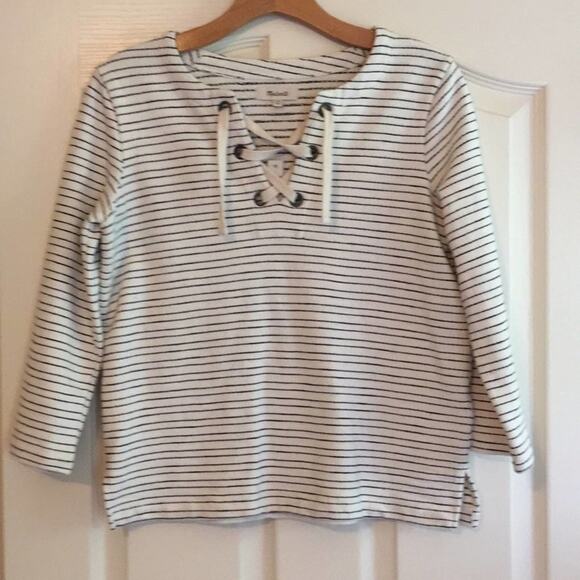 Madewell Striped Terry 3/4 Length Sleeve Top NWT XXS‎ - Picture 1 of 7